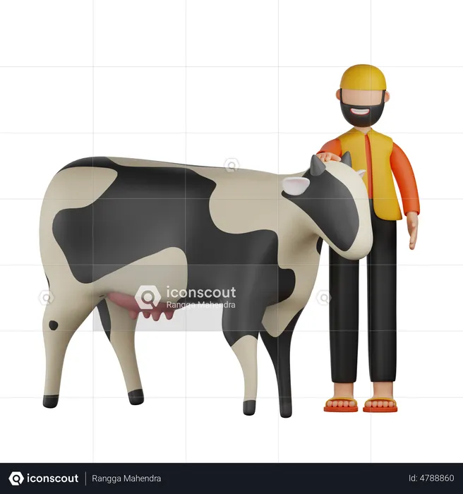 Muslim Man With Cow  3D Illustration