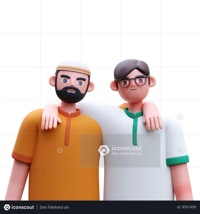 Muslim Man With His Friend  3D Icon