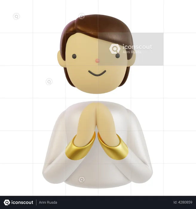 Muslim Man With Salam Hand Gesture  3D Icon