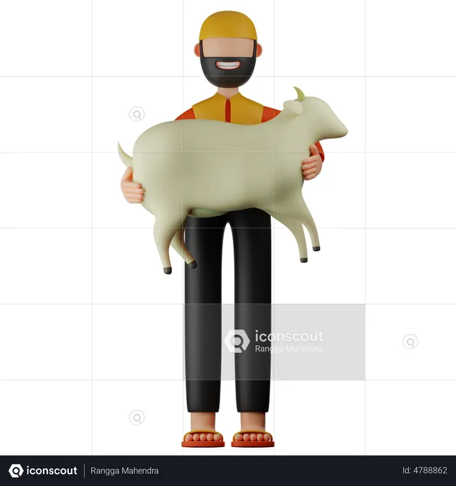 Muslim Man With Sheep  3D Illustration