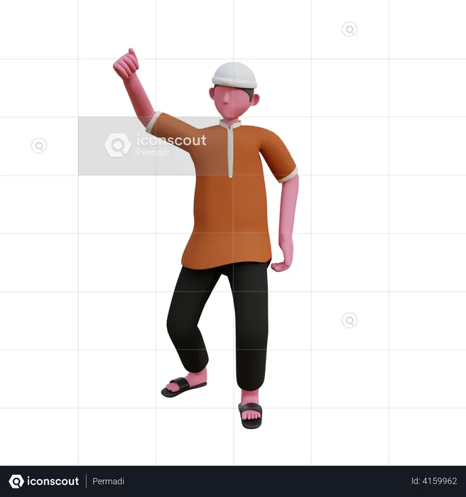 Muslim man with thumbs up hand gesture  3D Illustration