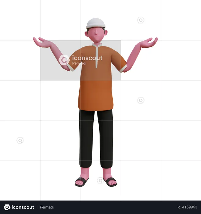 Muslim man with wide open arms  3D Illustration