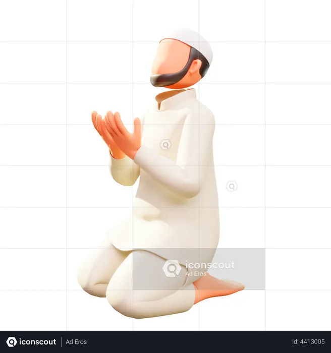 Muslim men sit praying  3D Illustration