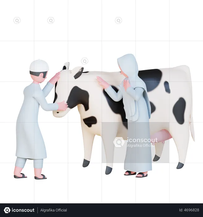 Muslim People doing Cow care  3D Illustration