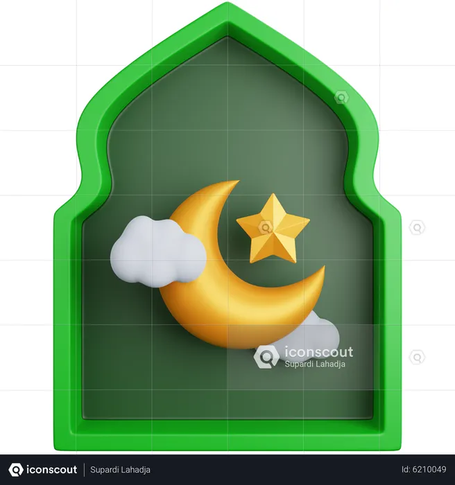 Muslim Window Ornament With A Crescent Moon  3D Icon