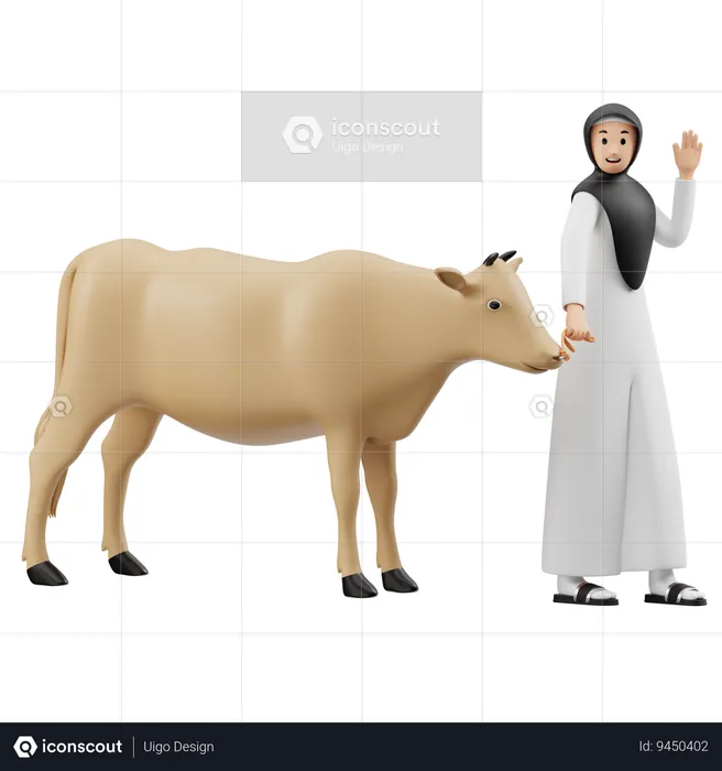 Muslim Woman Carrying Cow  3D Illustration