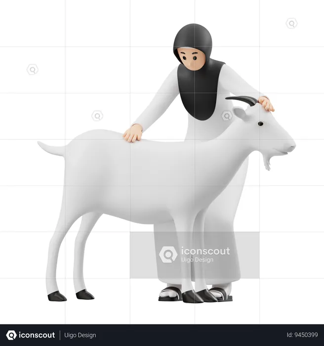 Muslim Woman Doing Cow Grooming  3D Illustration