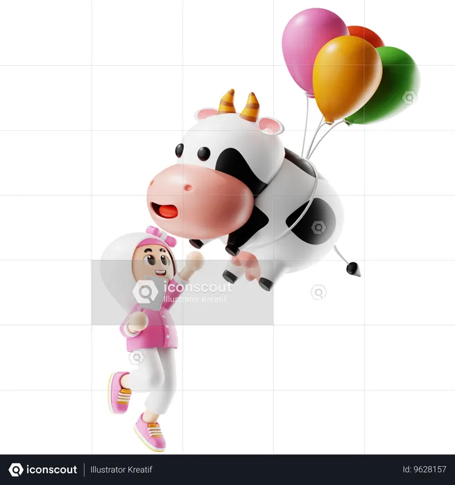Muslim Woman Enjoys With Her Cow  3D Illustration