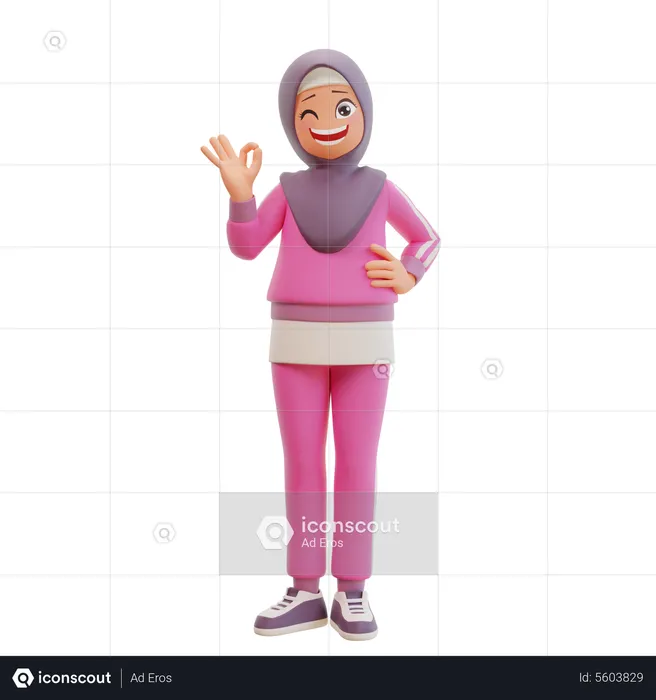 Muslim Woman Feel Good  3D Illustration
