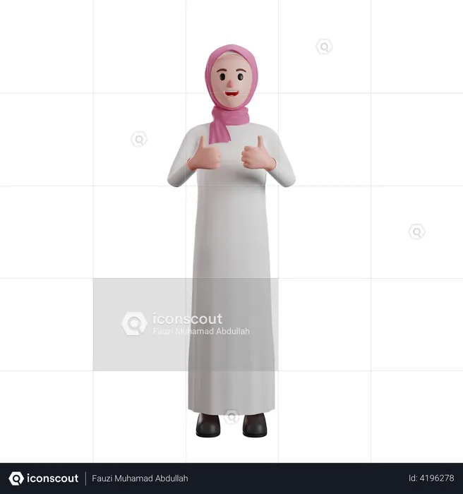 Muslim woman giving thumbs up sign  3D Illustration