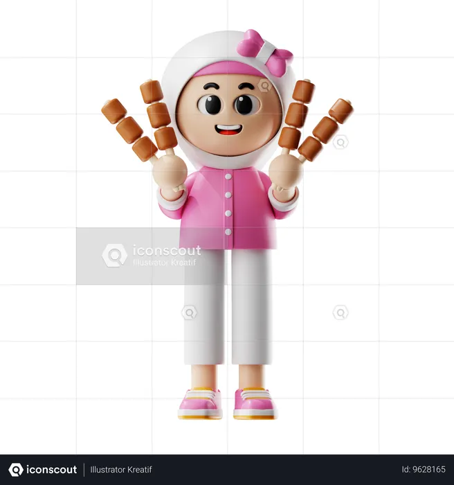 Muslim Woman Holding Chicken Steak  3D Illustration