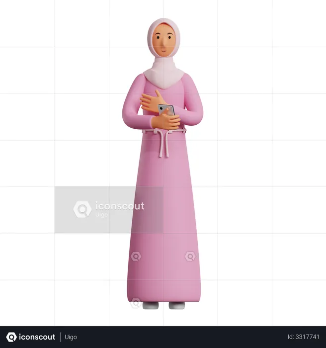 Muslim woman holding mobile  3D Illustration