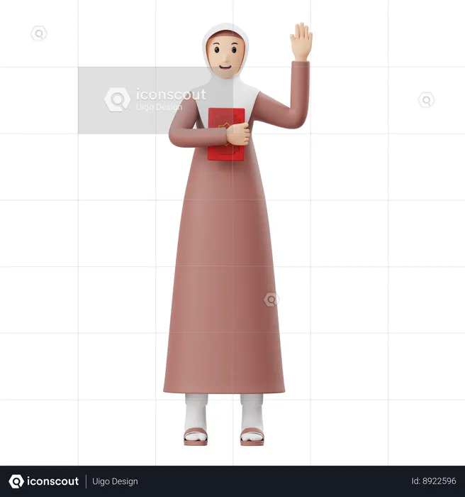 꾸란을 들고 있는 무슬림 여성  3D Icon