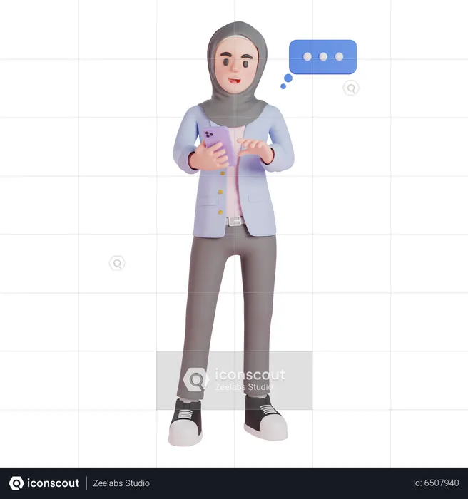 Muslim woman holding smartphone  3D Illustration