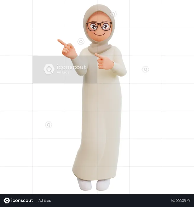 Muslim Woman Pointing  3D Illustration