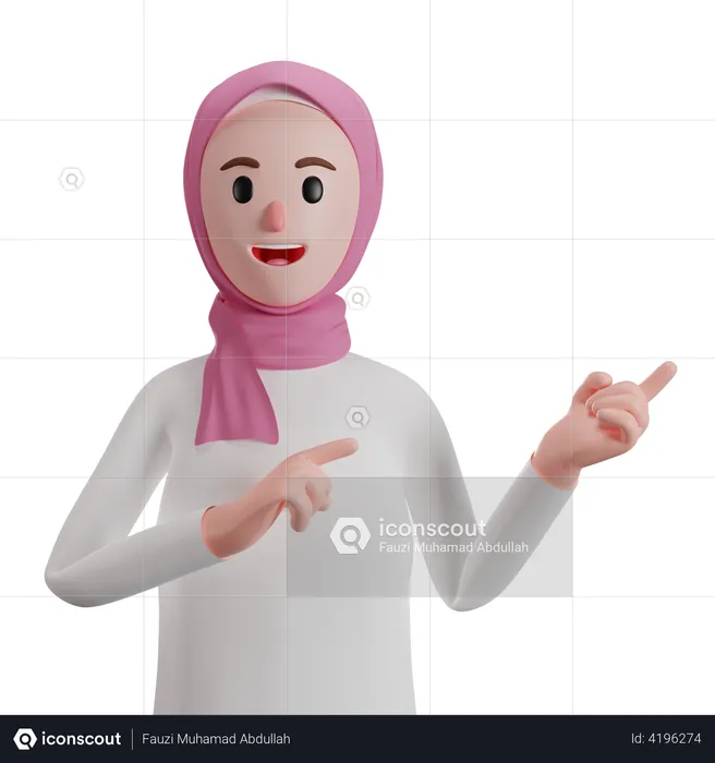 Muslim woman pointing fingers in direction  3D Illustration