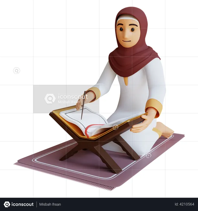 Muslim woman read tadarus  3D Illustration