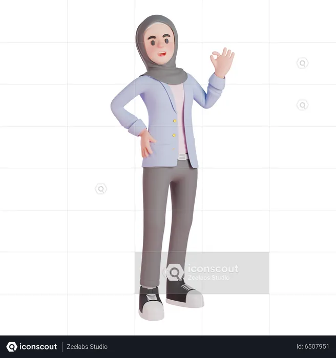 Muslim woman showing super sign  3D Illustration