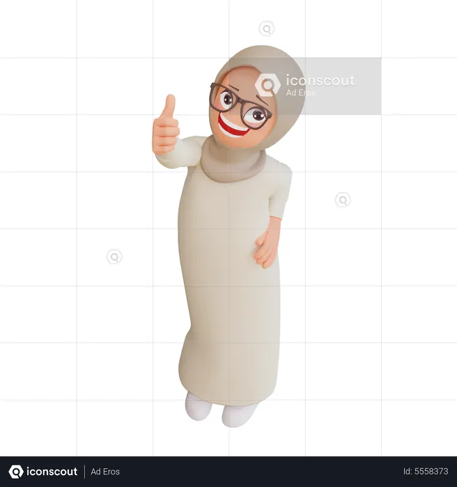Muslim Woman Showing Thumbs Up  3D Illustration