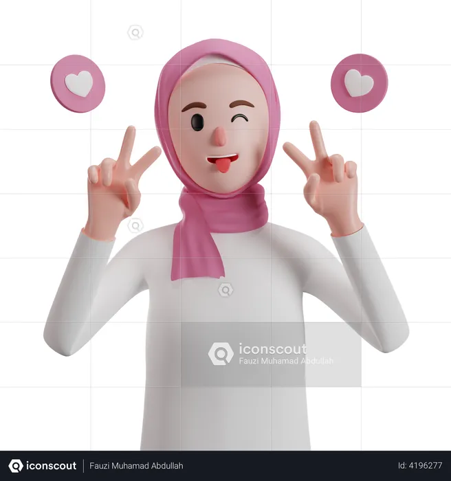 Muslim woman showing victory sign  3D Illustration
