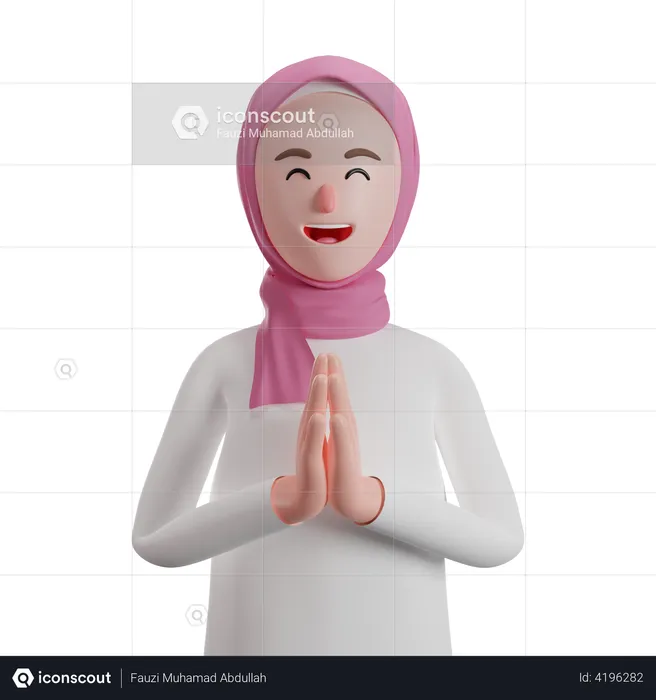 Muslim woman shows greeting gesture  3D Illustration