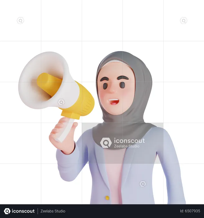 Muslim woman speaking with megaphone  3D Illustration