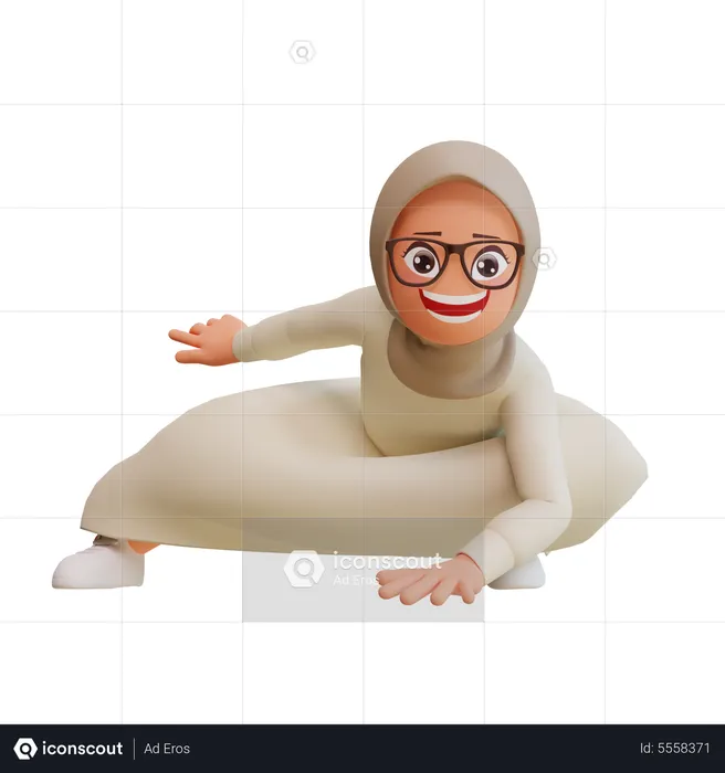 Muslim Woman Super Hero Landing  3D Illustration