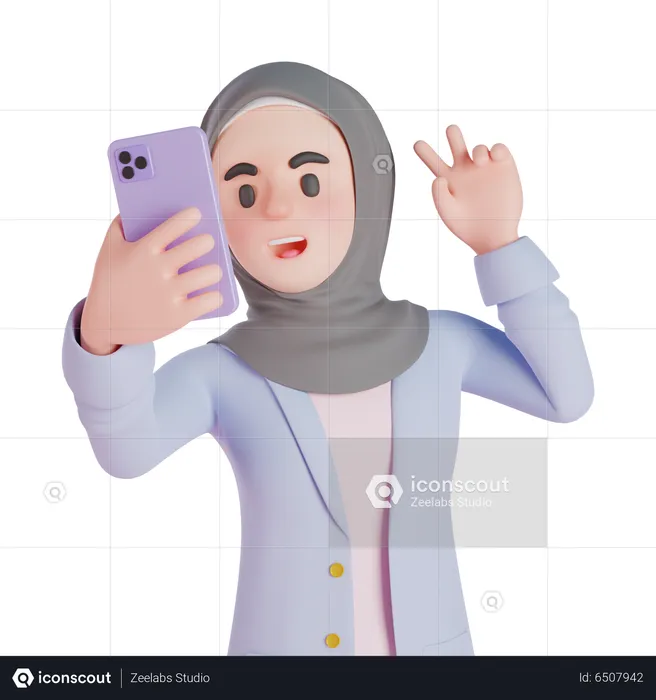 Muslim woman taking selfie with smartphone  3D Illustration