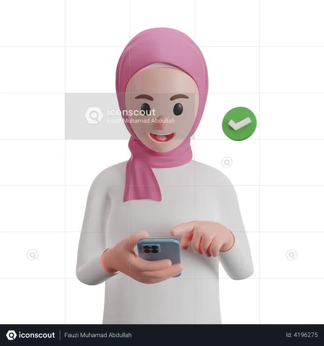 Muslim woman using her smartphone  3D Illustration