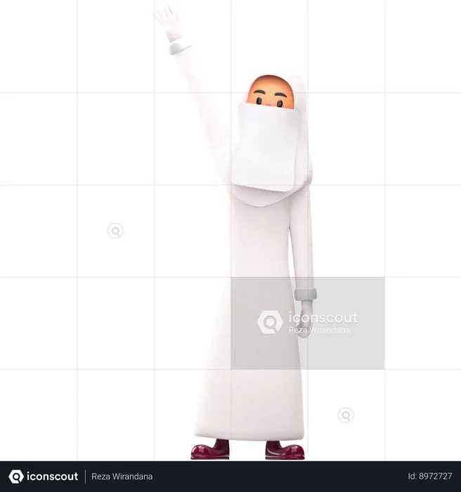 Muslim Woman Waving Hand  3D Illustration