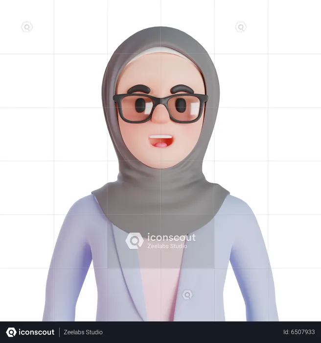 Muslim woman wearing  glasses  3D Illustration