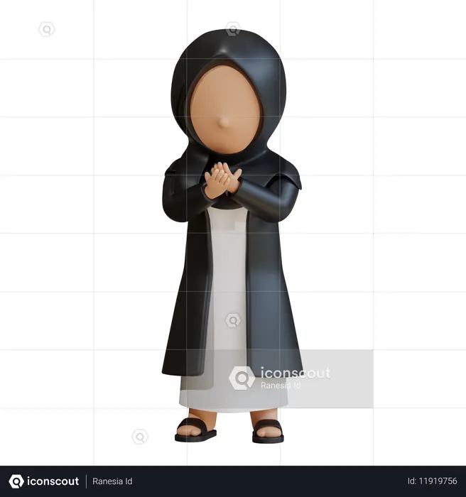 Muslim Woman With Folded Hands Calm  3D Icon