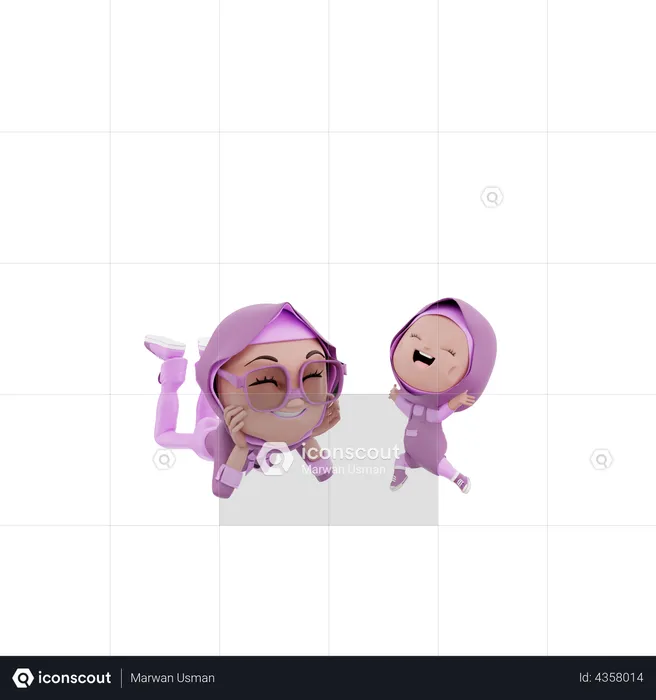 Muslim woman with her child  3D Illustration