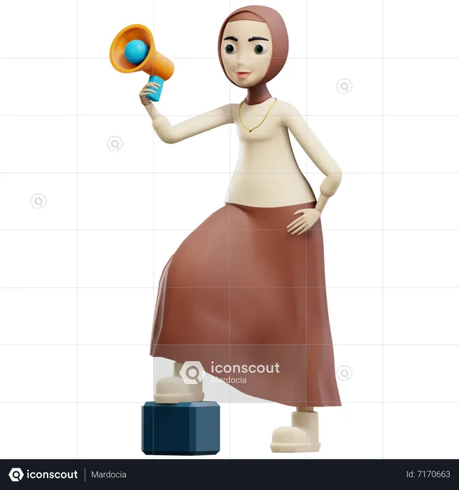 Muslim woman with loudspeaker  3D Illustration