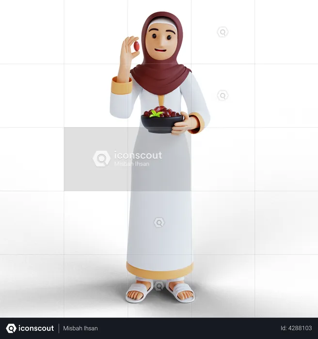 Muslim woman with Ramadan food takjil  3D Illustration