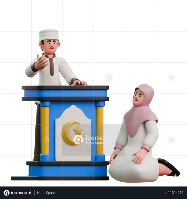 Muslime hören sich am Eid Fitr die Predigt an  3D Illustration