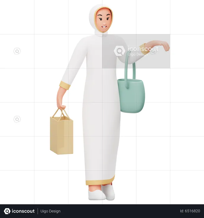 Muslimische Frau beim Einkaufen  3D Illustration