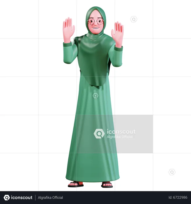 Muslimische Frau hebt beide Hände  3D Illustration