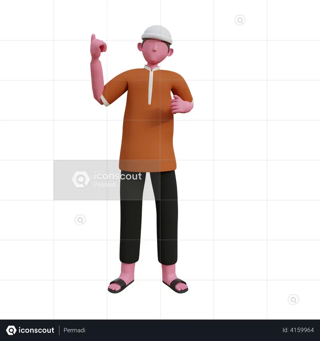 Muslimischer Mann hebt die Hände  3D Illustration