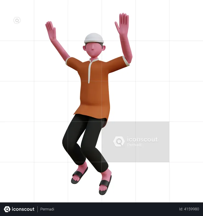 Muslimischer Mann springt vor Freude  3D Illustration