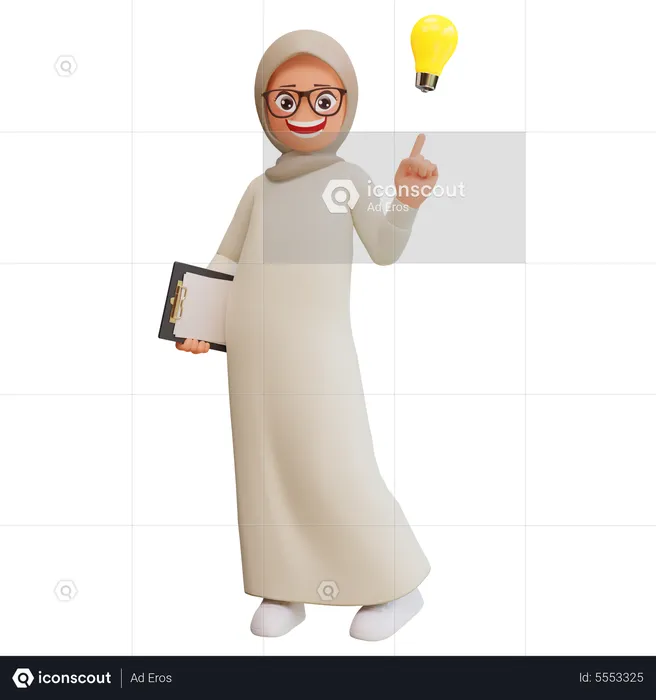 Muslimisches Mädchen hat eine Idee  3D Illustration