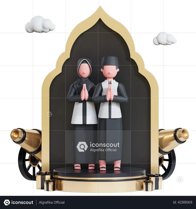 Muslimisches Paar beim Gebet  3D Illustration