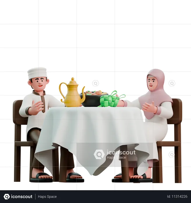 Muslims eat together on Eid Fitr  3D Illustration