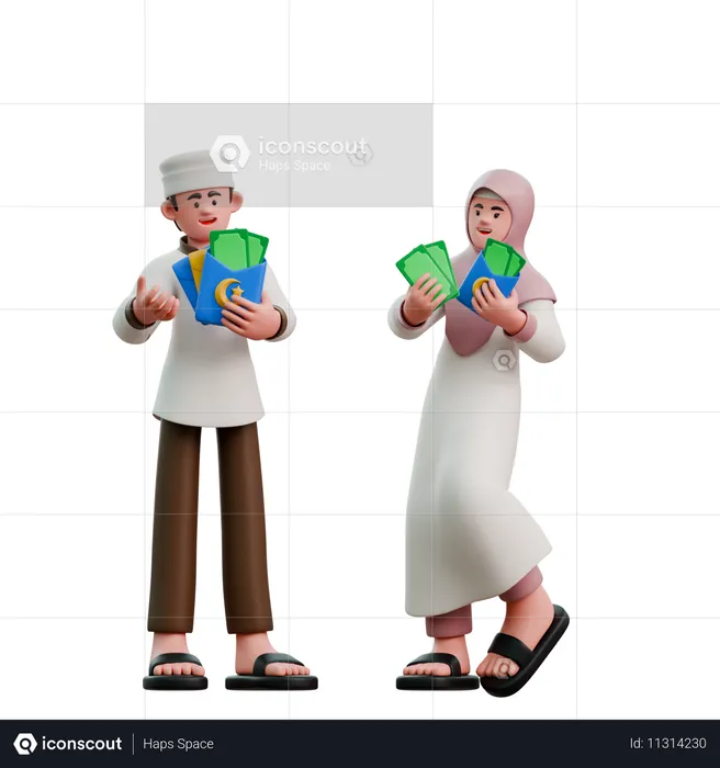 Muslims on Eid Fitr share THR  3D Illustration