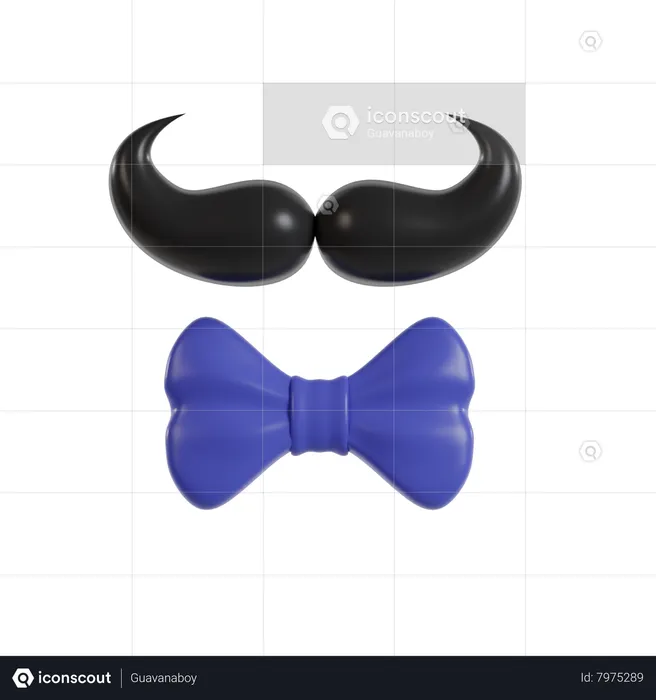 Mustache And Ribbon Tie  3D Icon