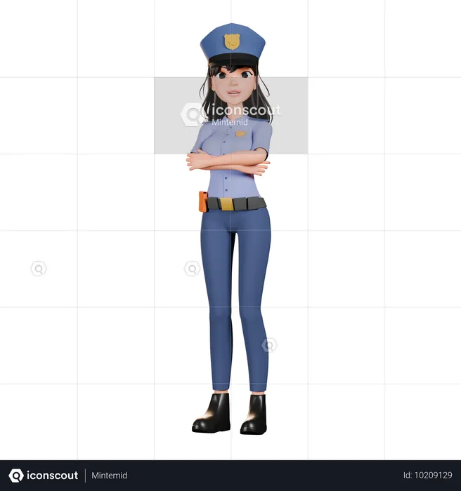 Mutige Polizistin  3D Illustration