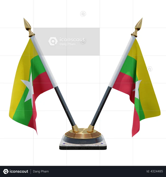 Myanmar Double Desk Flag Stand Flag 3D Flag