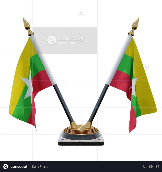 Myanmar Double Desk Flag Stand Flag 3D Illustration