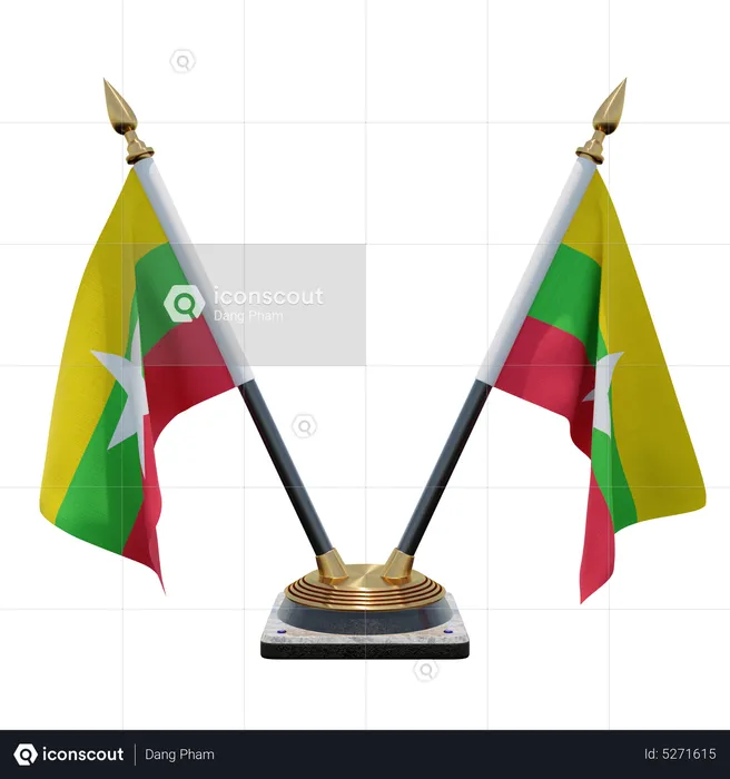 Myanmar Double (V) Desk Flag Stand Flag 3D Icon