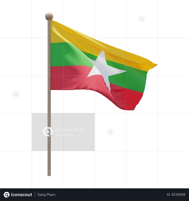 Mât de drapeau du Myanmar  3D Flag